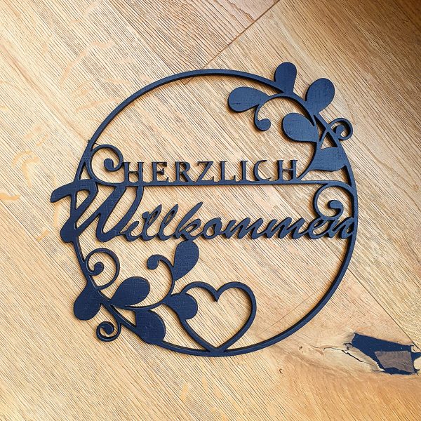 Herzlich Willkommen Schild, 25 cm